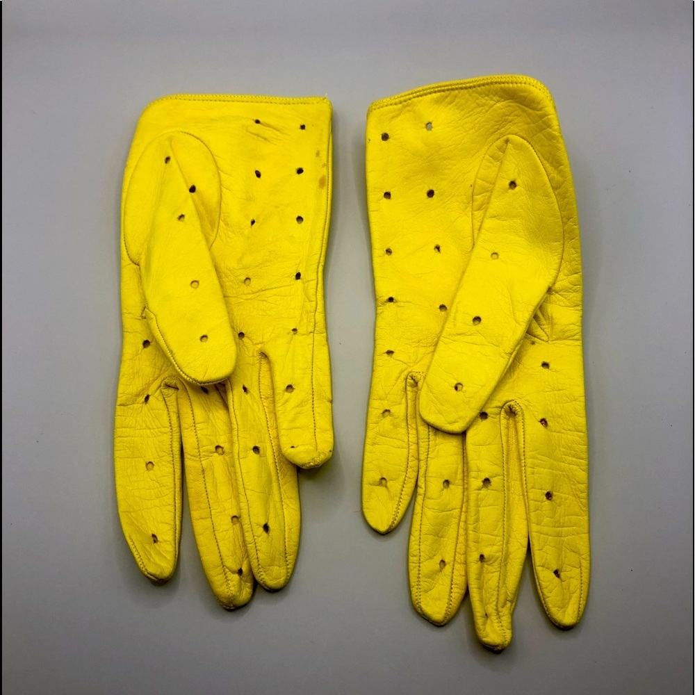 Ladies Leather Vintage Yellow Driving Gloves